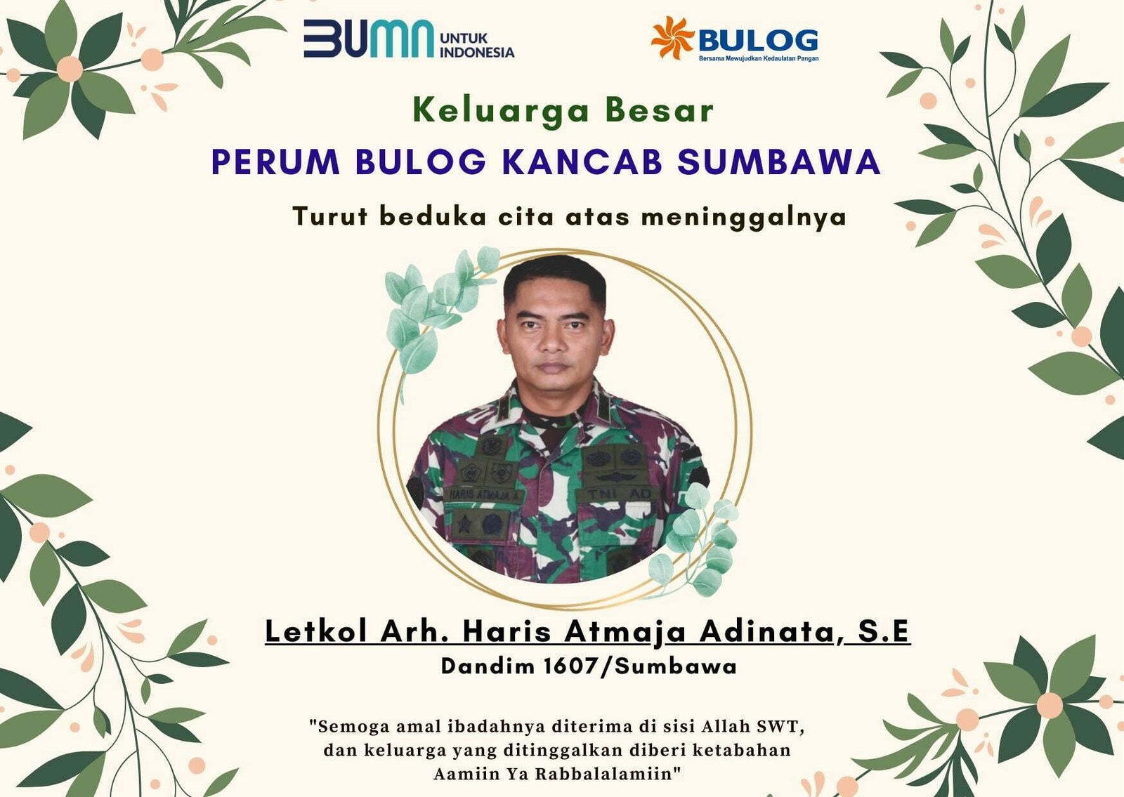 Ucapan Belasungkawa Bulog Kancab Sumbawa