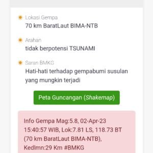 Sumbawa Diguncang Gempa Bumi Sore Ini