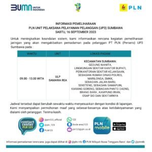 Informasi Pemeliharaan PLN UP3 Sumbawa